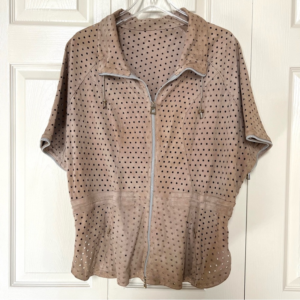 DIEGO M Tan Perforated Suede Jacket Made in Italy